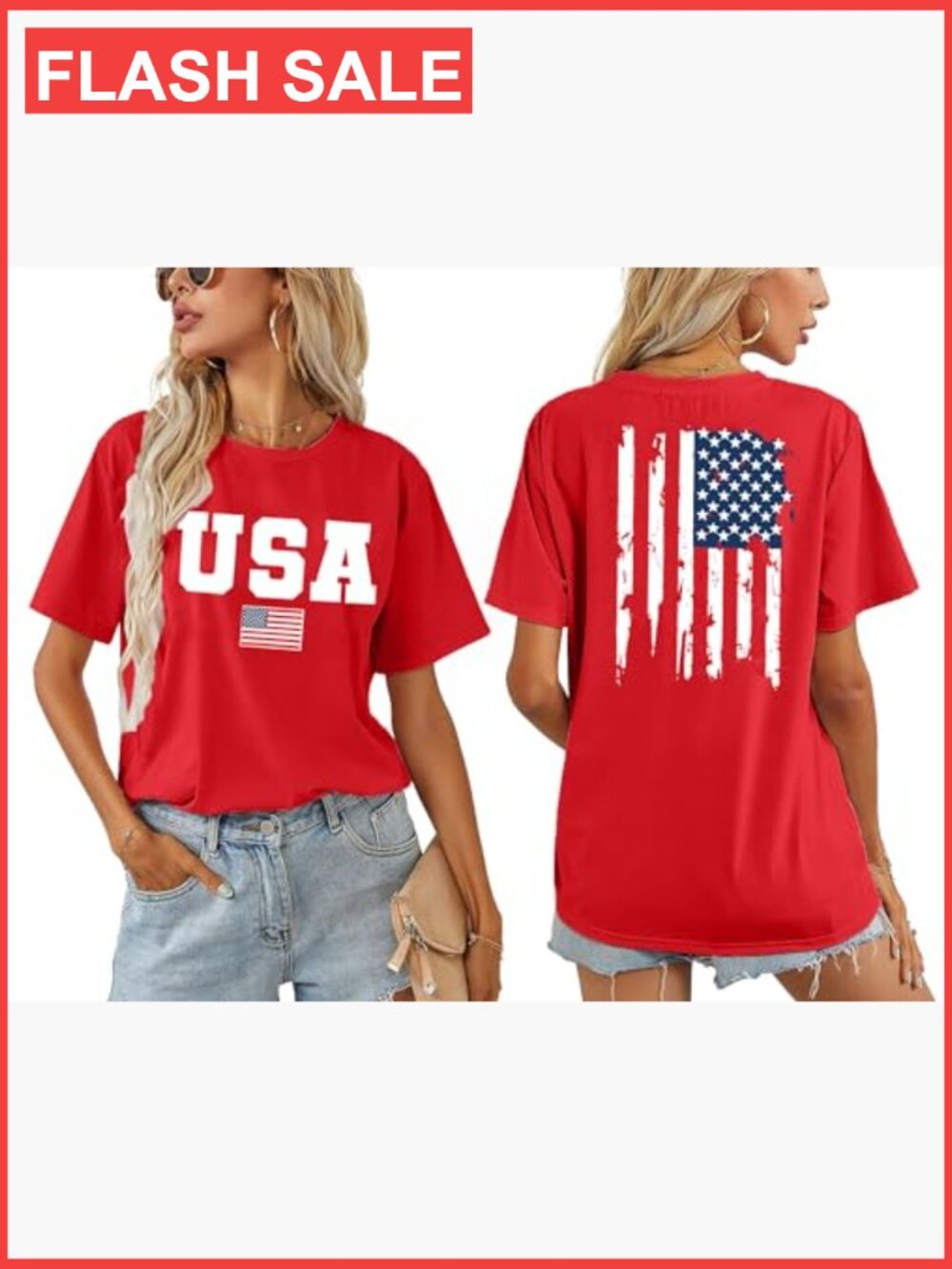 Patriotic American Flag T-Shirt for Women US Independence Day Tee - Picture 2 of 7